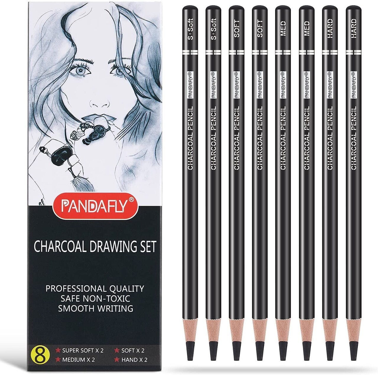 White Charcoal Pencils Drawing Set, Professional 5 Pieces White